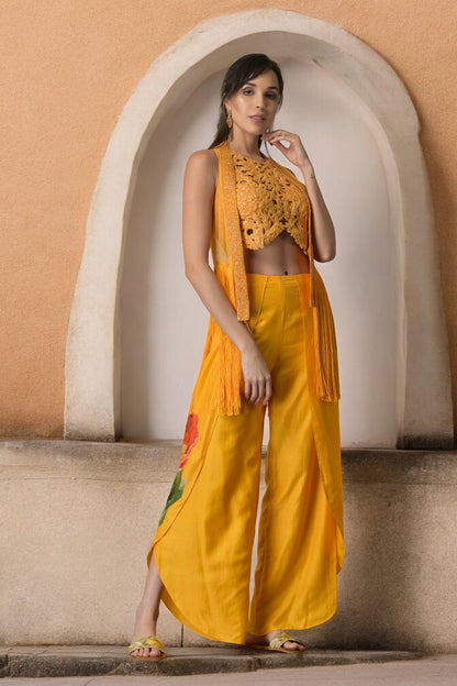 Dori work blouse with cutdana jacket and dhoti pants