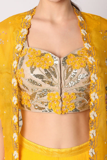 Yellow Embroidered Palazzo Pant Set