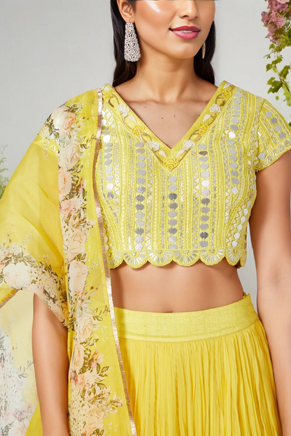 Yellow Lehenga Set With Printed Dupatta