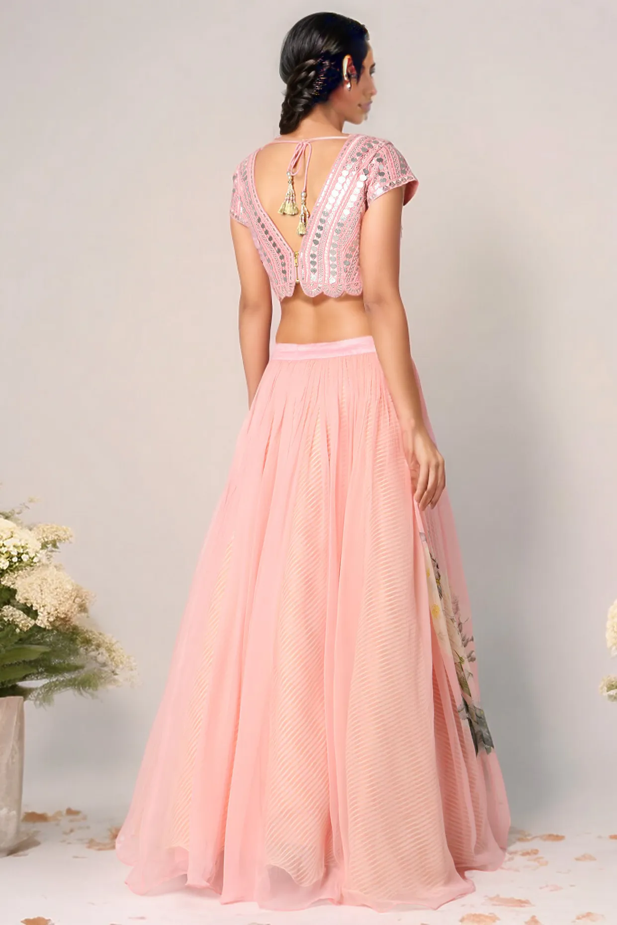 Baby Pink Organza & Chiffon Digital Printed Lehenga Set