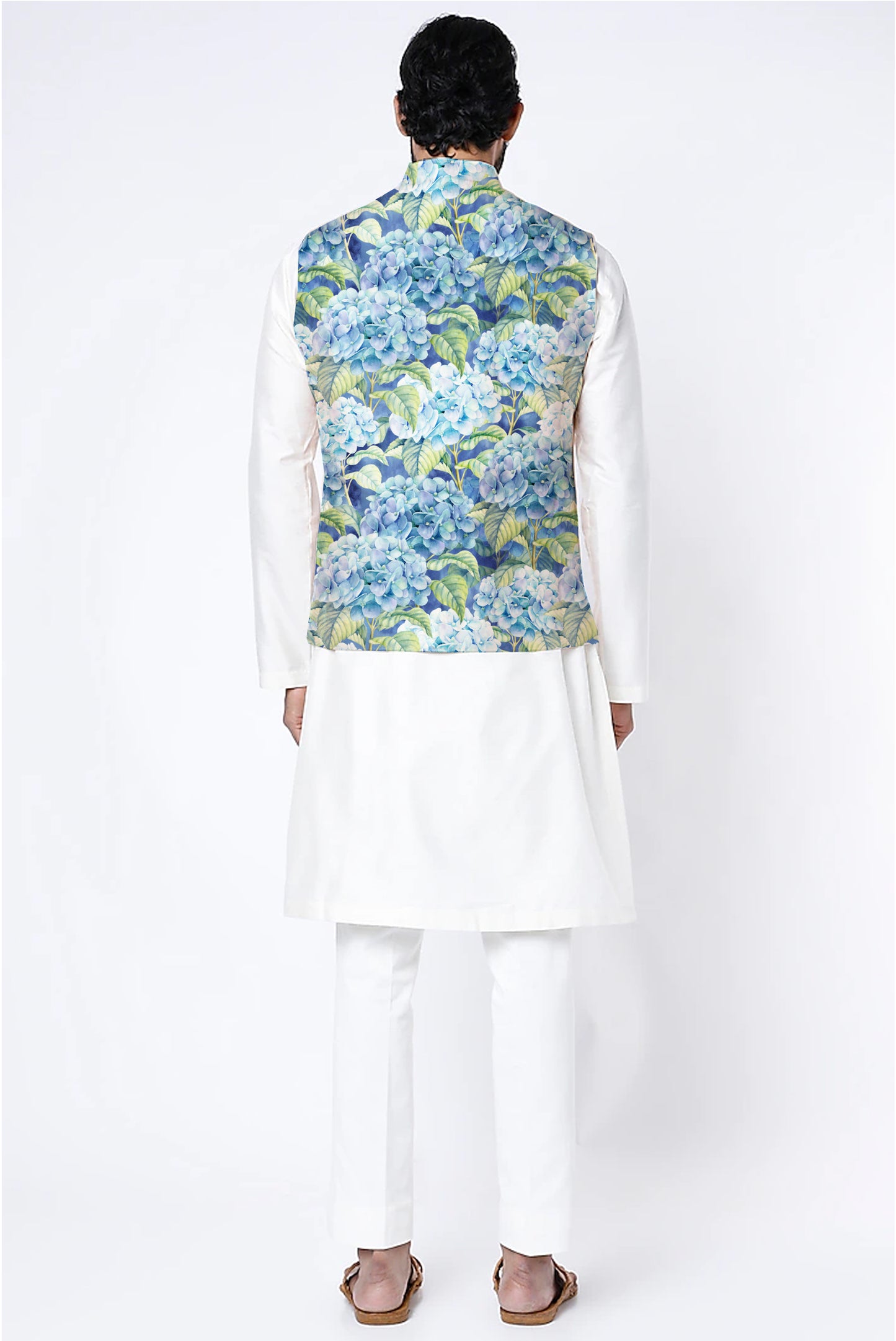 Printed Raw Silk Nehru Jacket