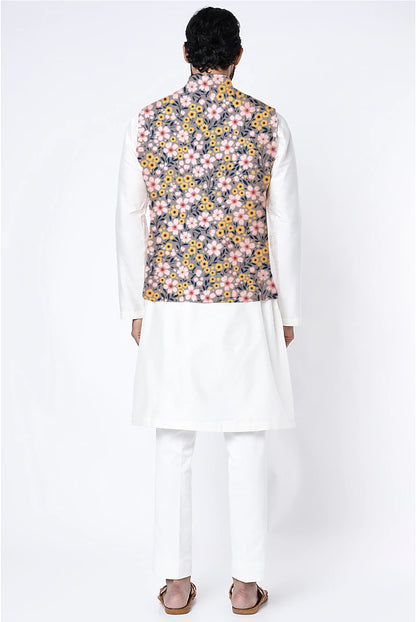 Printed Raw Silk Nehru Jacket