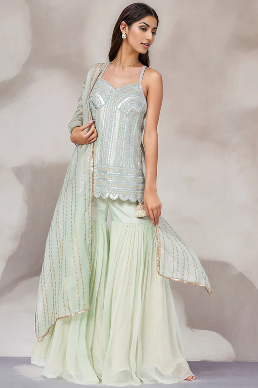 Green Chiffon Gharara Set