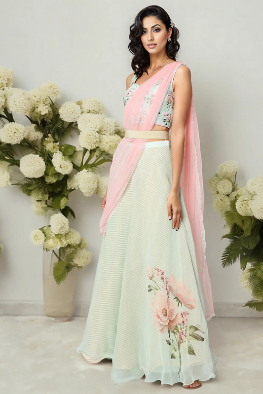 Mint Green Chiffon Palazzo Pant Set