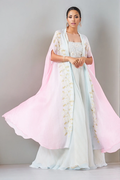 Pale Blue Organza Cape Set