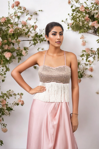 NALKI BUSTIER WITH DRAPED SKIRT WITH ORGANZA CAPE