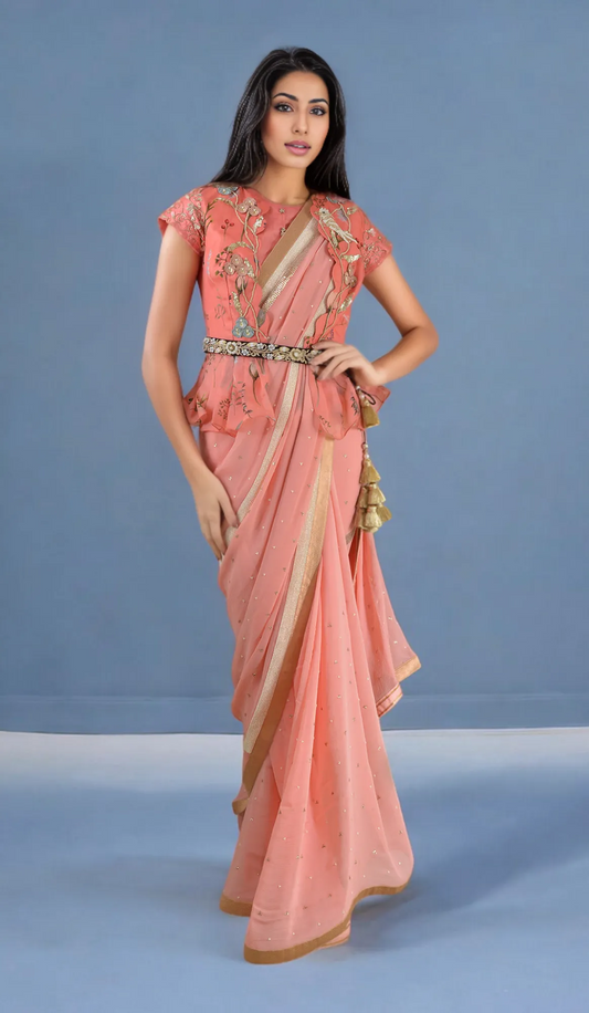 FLORAL SAREE WITH BELT