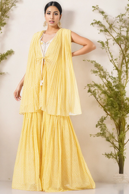 Butter Yellow Chiffon Jacket Set