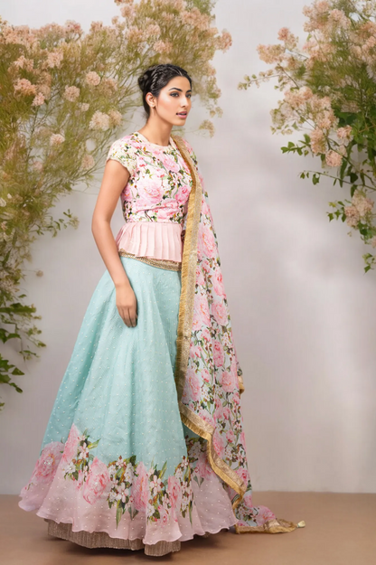 TWO TONE LEHENGA WITH 3 PEARL SCATTER