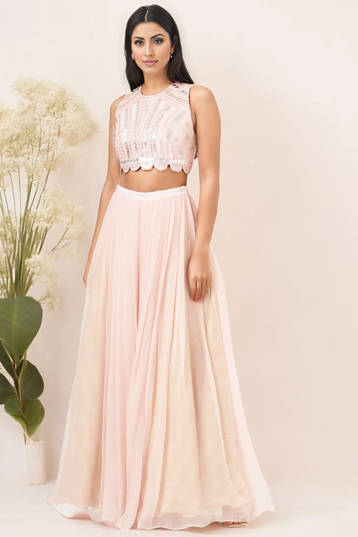 Blush Pink Chiffon Pant Set