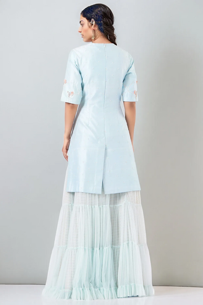 Powder Blue Raw Silk Kurta Set