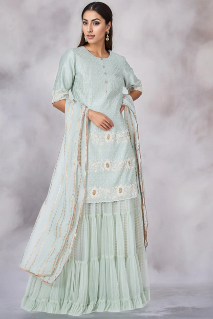 Mint Green Net Sharara Set