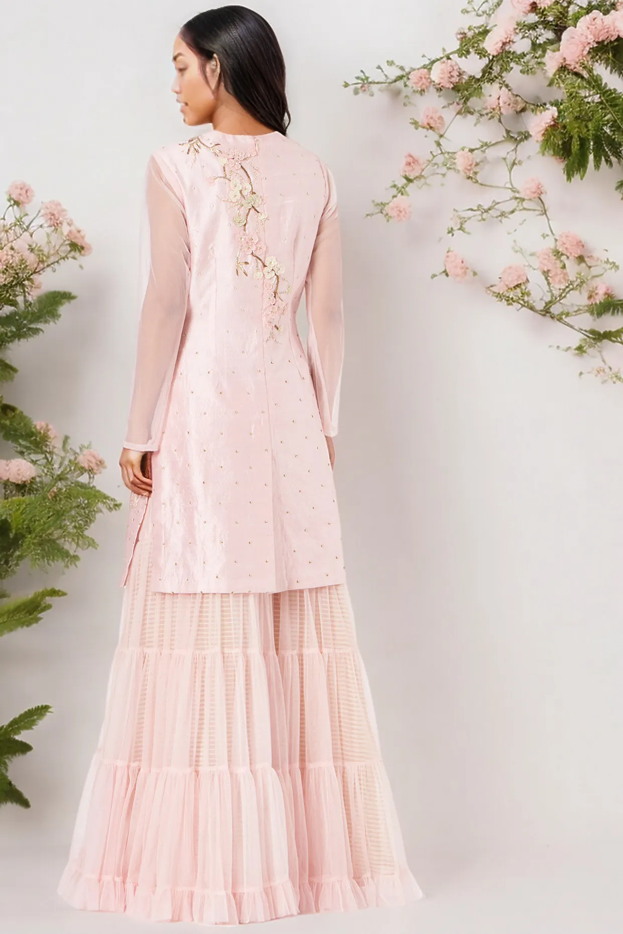 Blush Pink Raw Silk Sharara Set