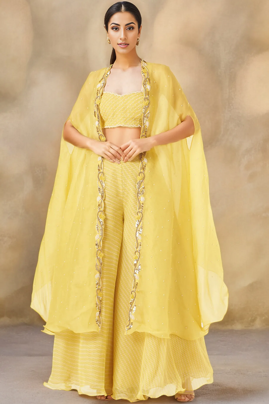 Butter Yellow Organza & Chiffon Sharara Set