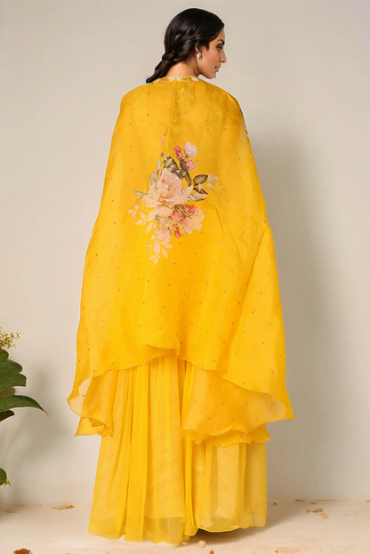 Yellow Embroidered Palazzo Pant Set