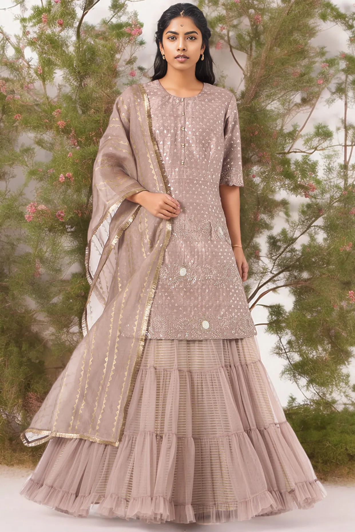 Light Mulberry Net Sharara Set