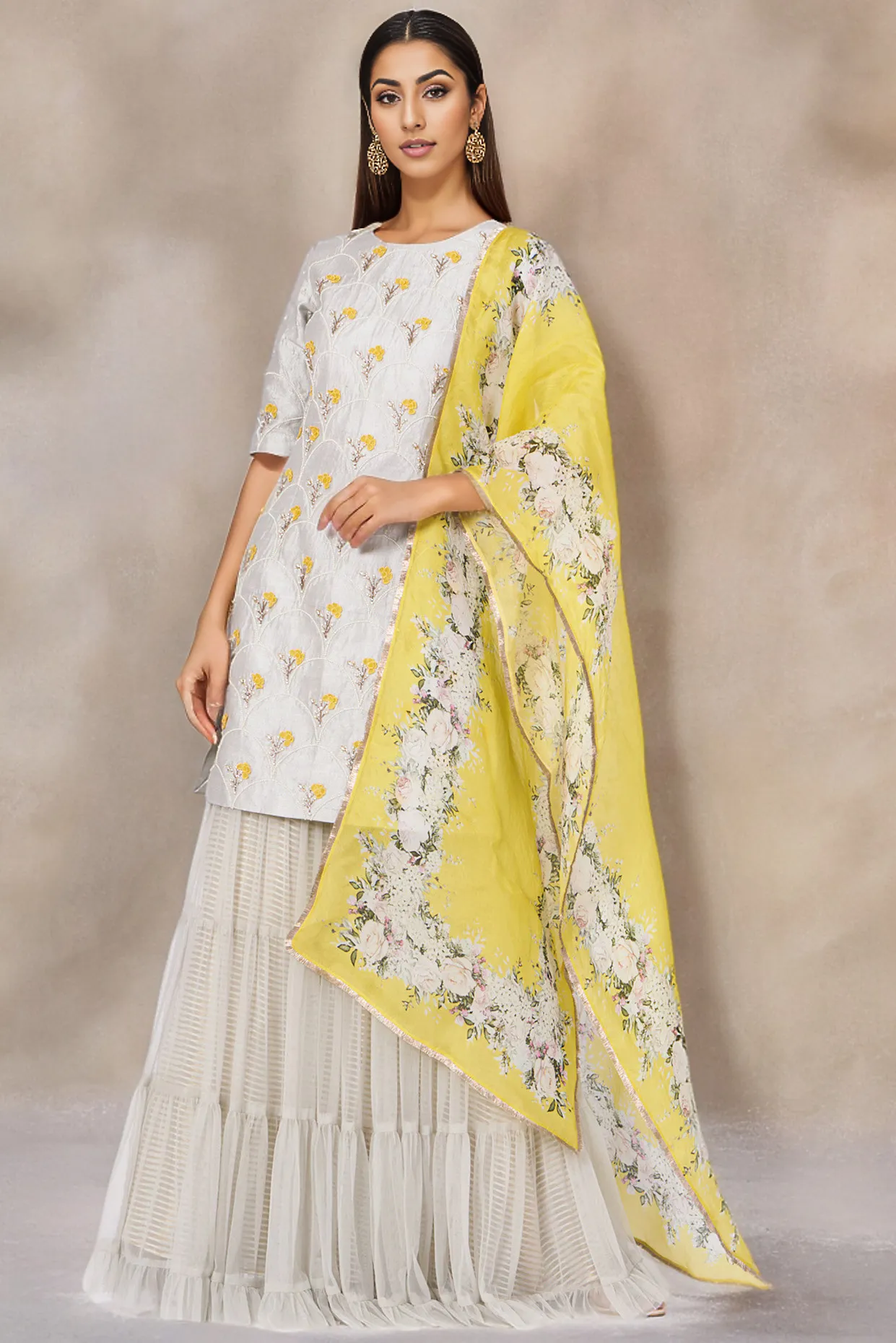 Grey Raw Silk Kurti Set