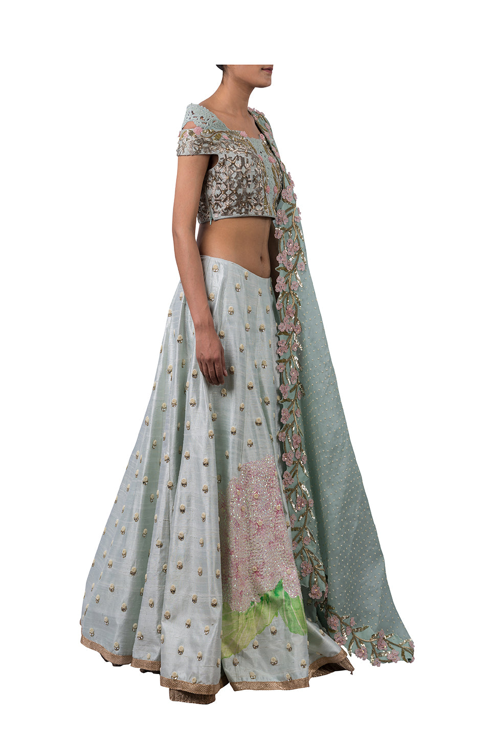 Blush Embroidered Lehenga and Off Shoulder Choli set available only at  Pernia's Pop Up Shop. 2024