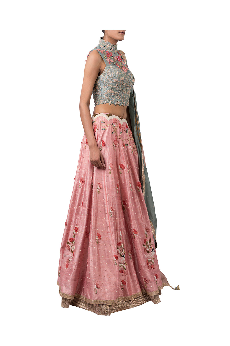 Buy Pink Organza Embroidery High Neck Blouse And Lehenga Set For Women by  Mahima Mahajan Online at Aza Fashions.