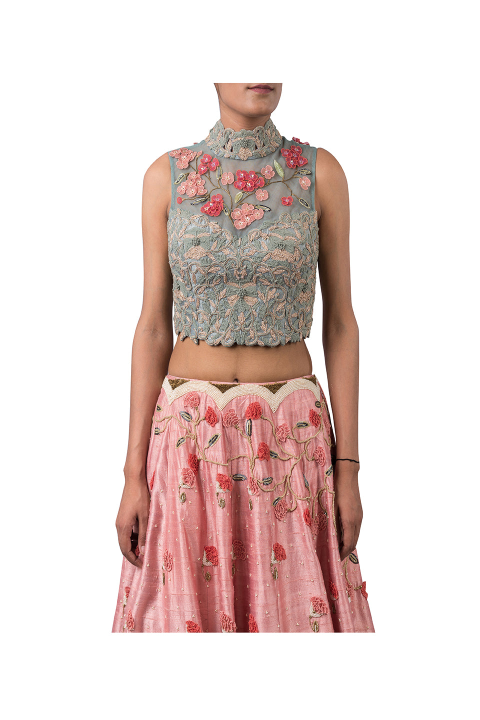 Buy Brown Dupion Print Vintage Floral High Neck Lehenga Set For Women by  Cedar & Pine Online at Aza Fashions.