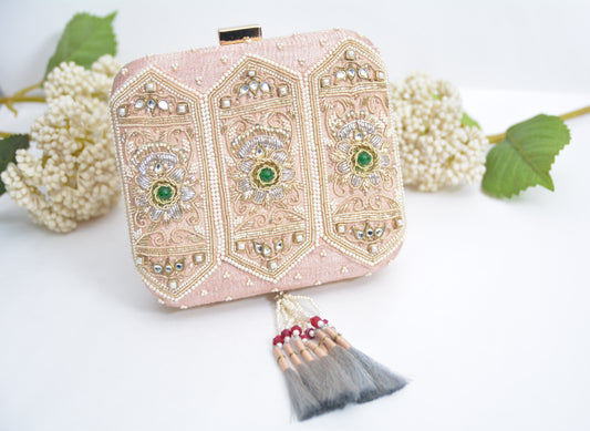 Pink Embroidered Clutch