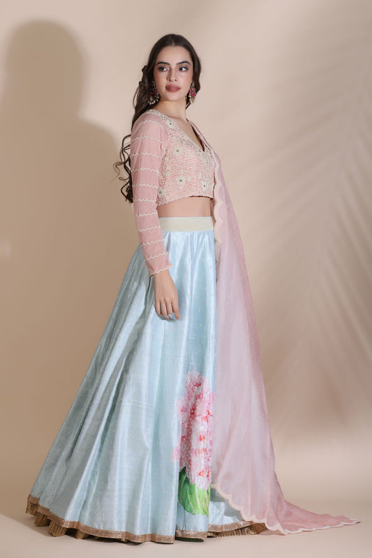 Pearl Work Floral Lehenga