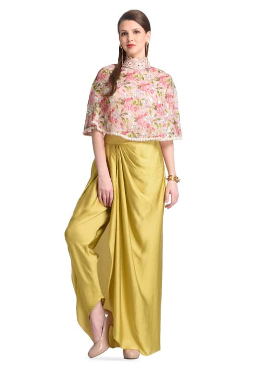 FLORAL CAPE WITH COWL DRAPED DHOTI